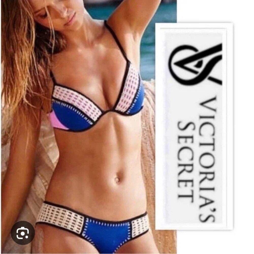 Victoria Secret Multi Crochet Stitched Fabulous 34B M Swimsuit Bikini Beach Pool